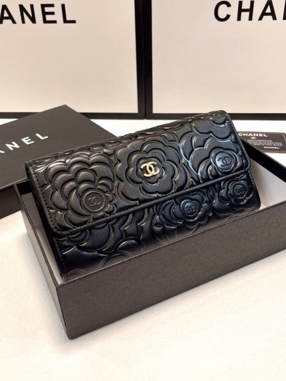 Chanel Camellia Embossed Long Wallet